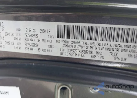 2018 Ram 1500 Limited 4X4 5'7 Box z USA, uszkodzony, nr VIN 1C6RR7PTXJS182194